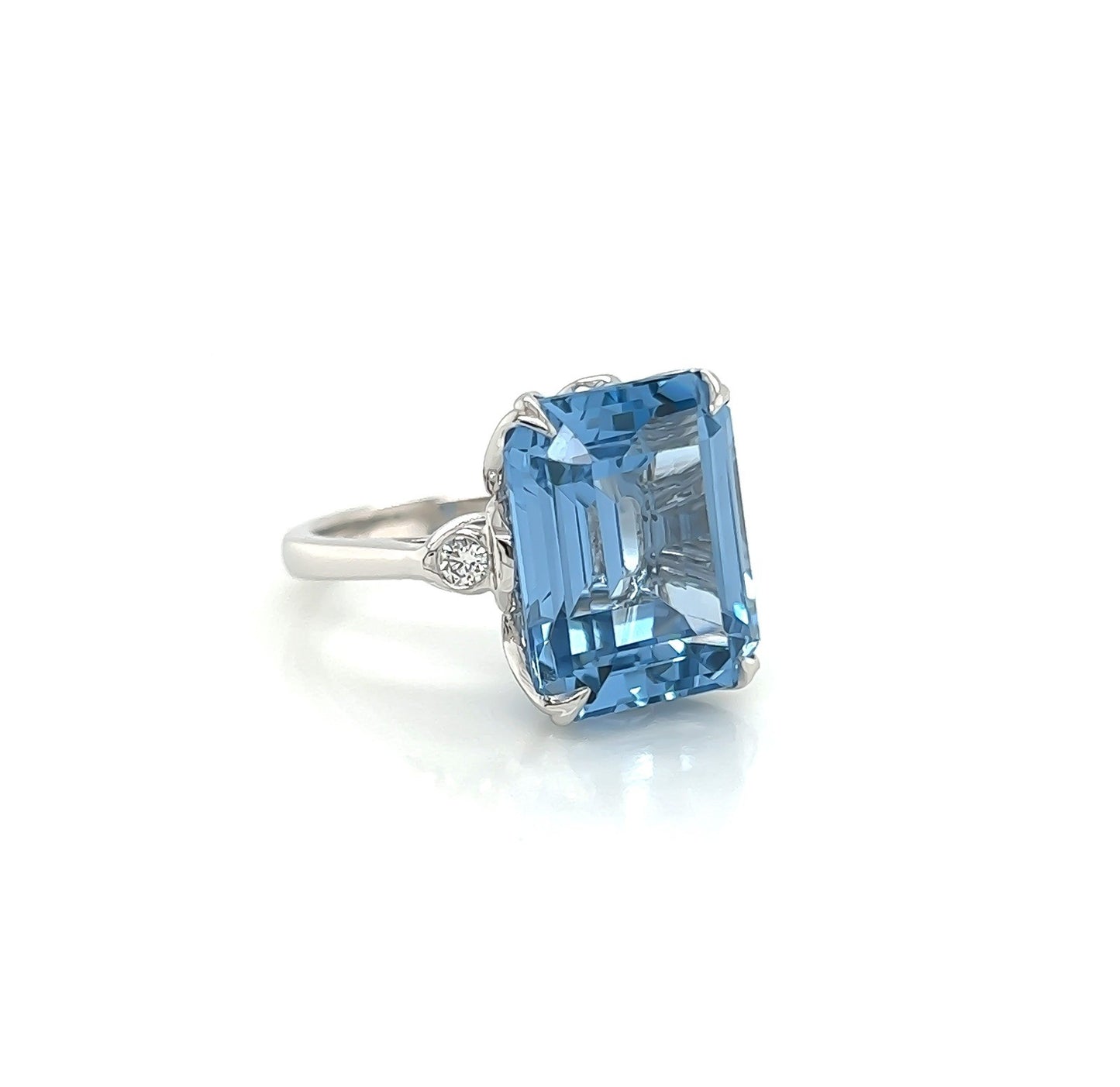 13.50 Carat Topaz and Diamond Cocktail Ladies Ring in 14K White Gold Band