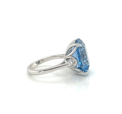 13.50 Carat Topaz and Diamond Cocktail Ladies Ring in 14K White Gold Band