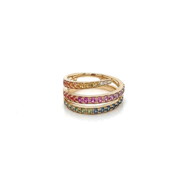1.09 Total Carat Rainbow Sapphire and Diamond Ladies Ring in 14K Yellow Gold