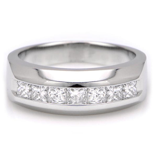 "MENRG01071" 7 Stone Diamond Wedding Band In Platinum