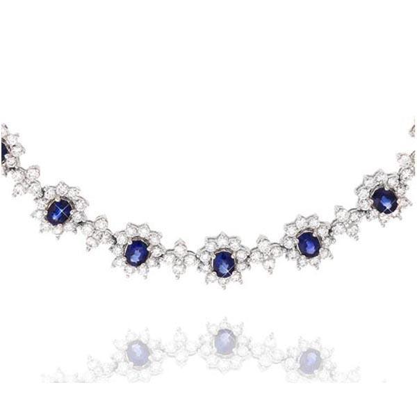 Diamond And Sapphire Flower Necklace in 18K White Gold 19.21ct. tw.
