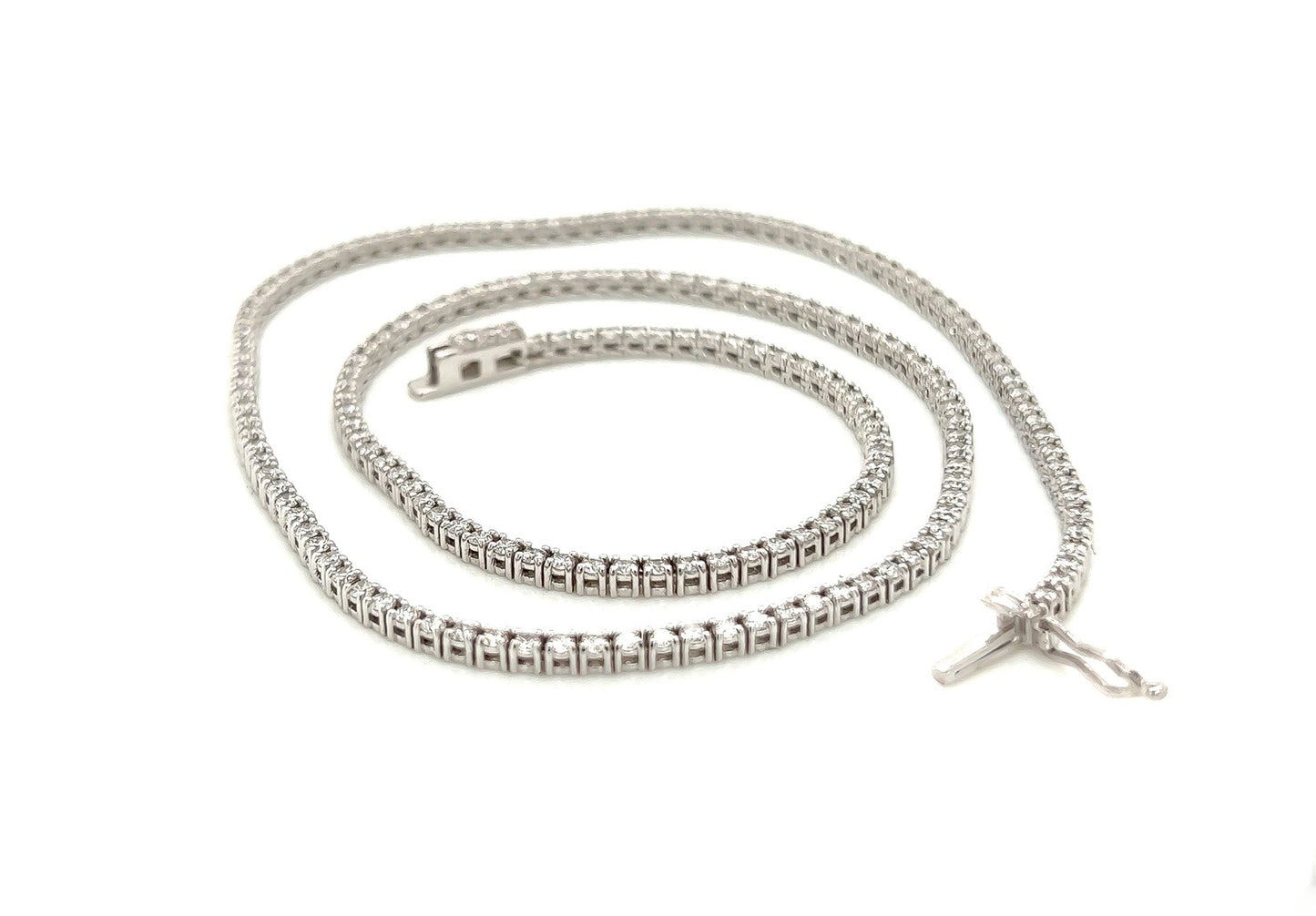 4.66 Carat Diamond Tennis Necklace with Round Diamonds in White Gold