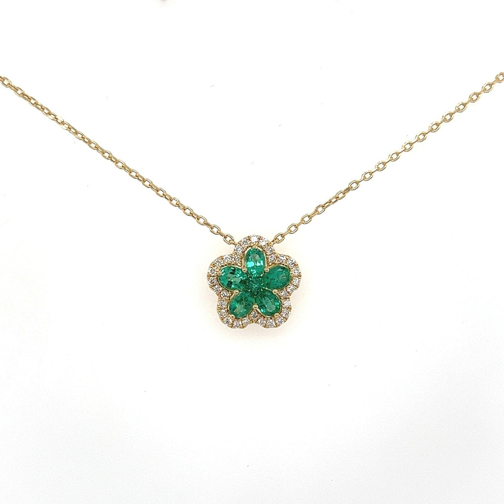 1.08 Total Carat Emerald and Diamond Pendant Necklace in 18K Yellow Gold
