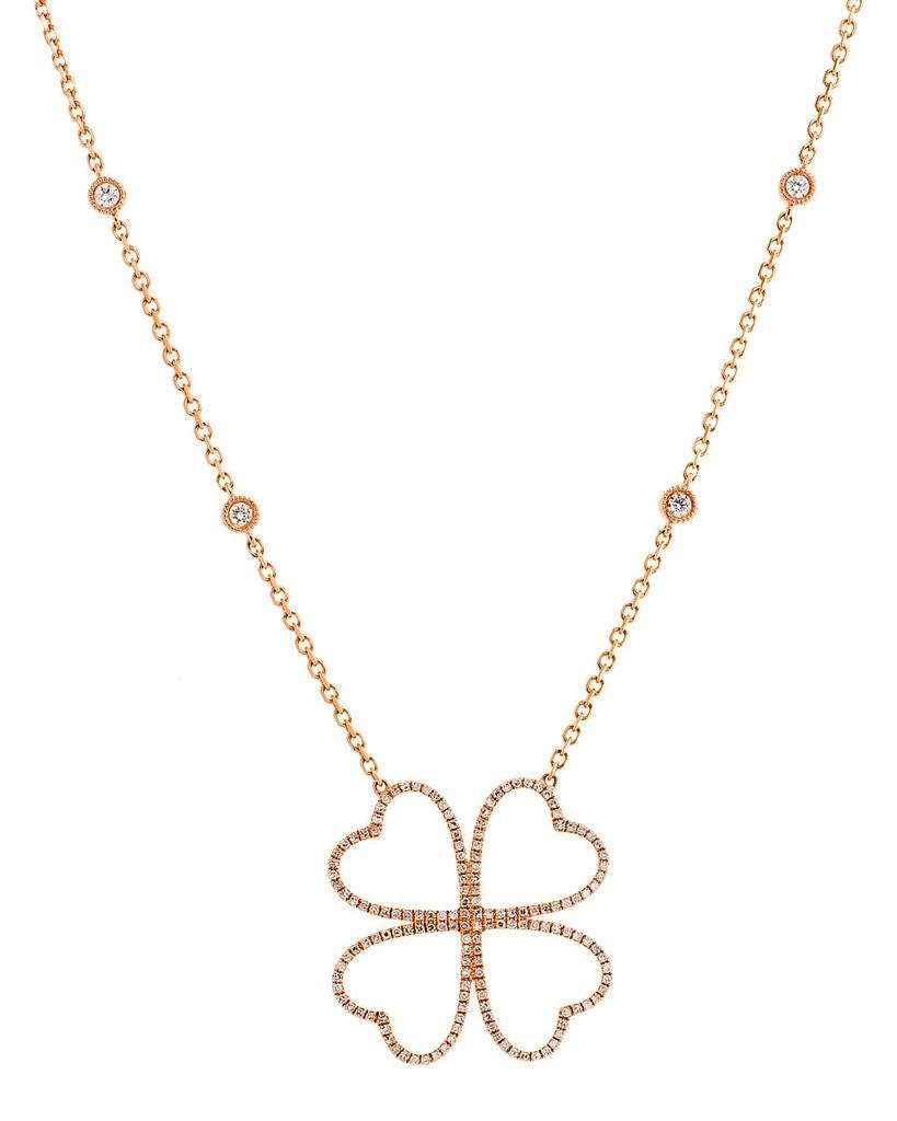"NL0754UJ" 4 Heart Flower Diamond Necklace in 14K Rose Gold