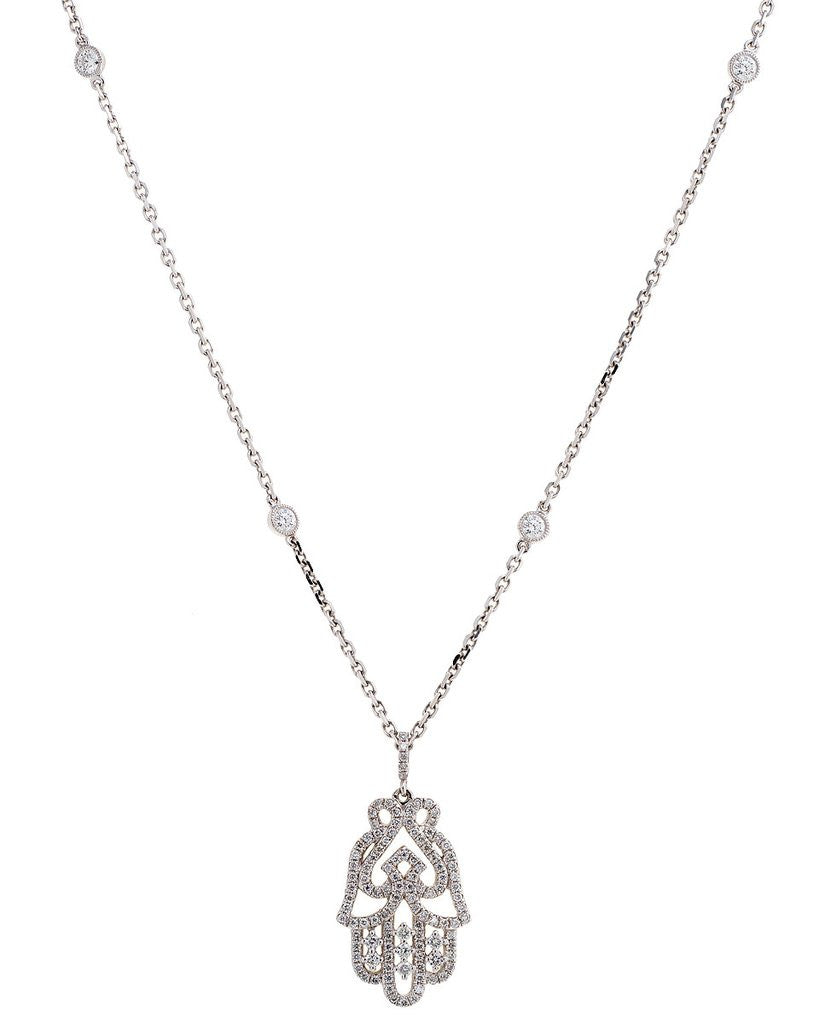 Hamsa Diamond Necklace in 18K White Gold