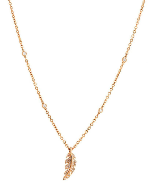 Feather Diamond Necklace in 14K Rose Gold