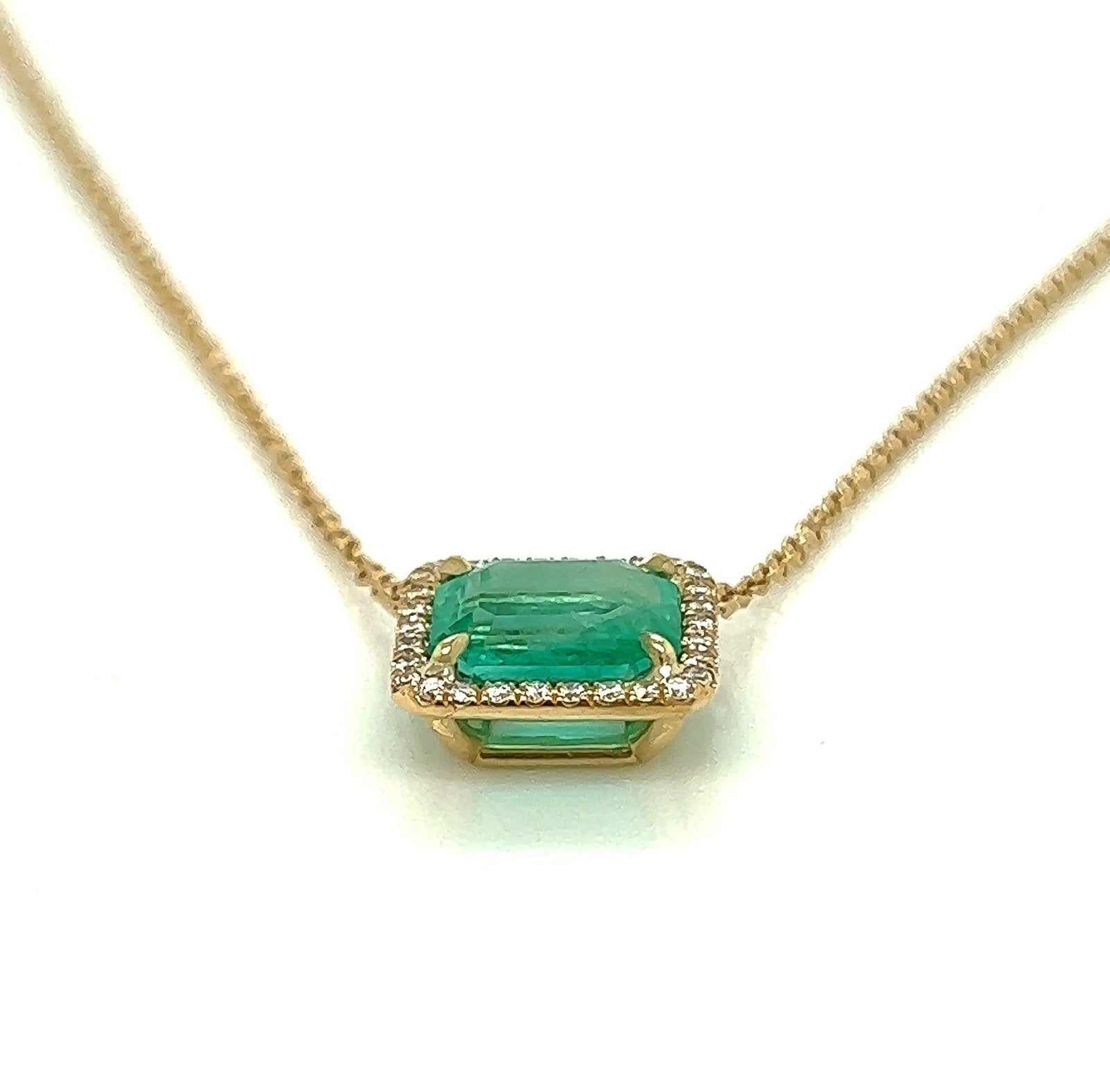 3.0 Total Carat Emerald and Diamond Pendant Necklace in 18K Yellow Gold