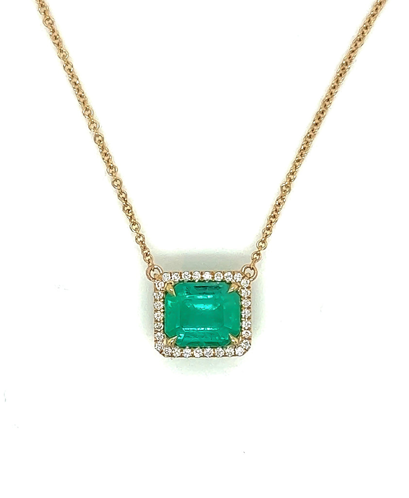 3.0 Total Carat Emerald and Diamond Pendant Necklace in 18K Yellow Gold