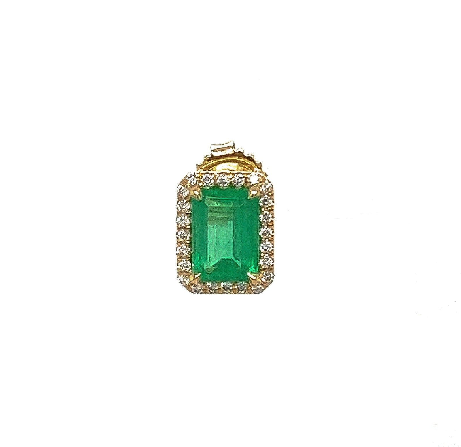 3.31 Total Carat Emerald and Diamond Pushback Earrings in 18K Yellow Gold