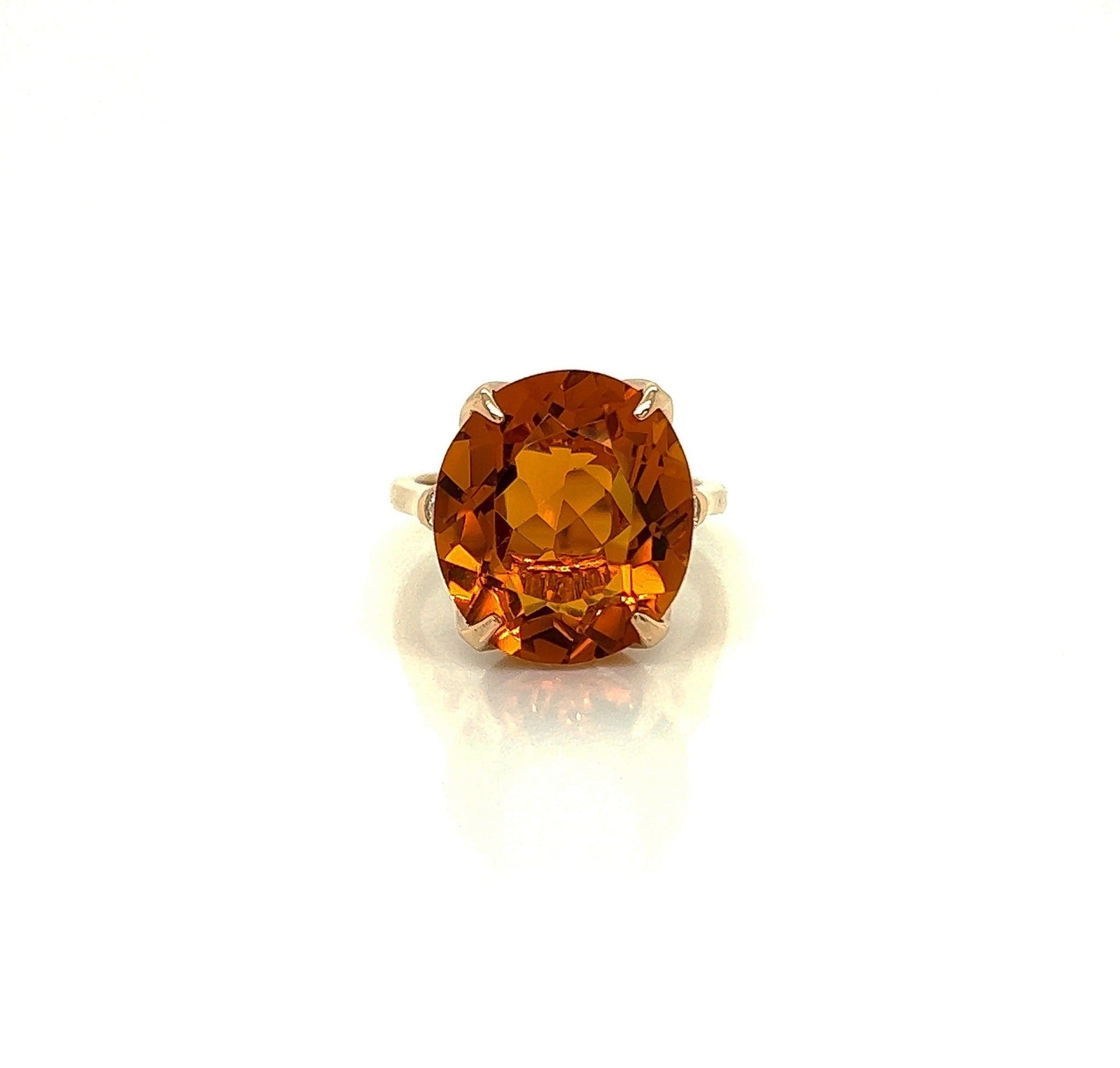 9.23 Carat Orange Topaz and Diamond Cocktail Ladies Ring in 14K White Gold Band