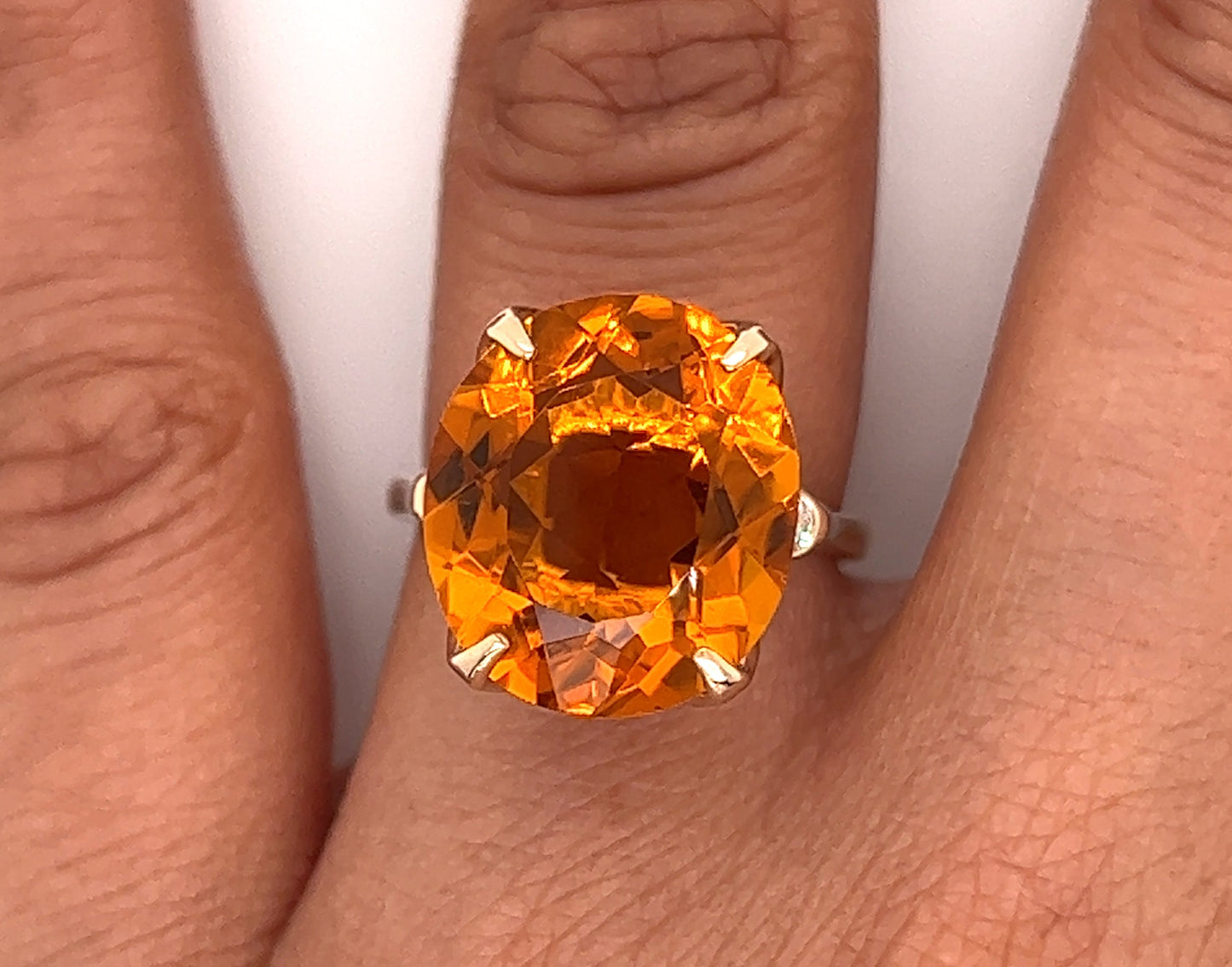 9.23 Carat Orange Topaz and Diamond Cocktail Ladies Ring in 14K White Gold Band