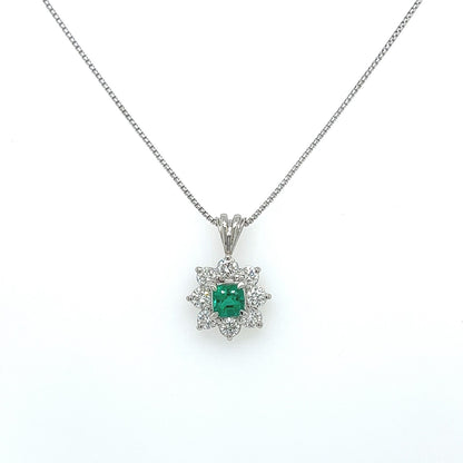 0.78 Total Carat Emerald and Diamond Pendant Necklace in Platinum