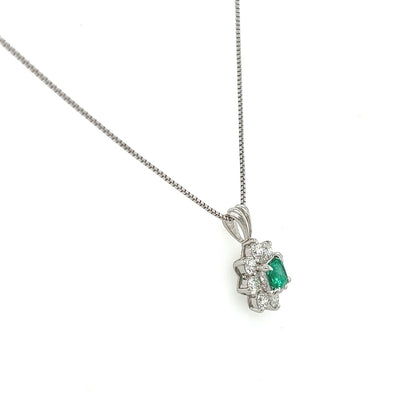 0.78 Total Carat Emerald and Diamond Pendant Necklace in Platinum