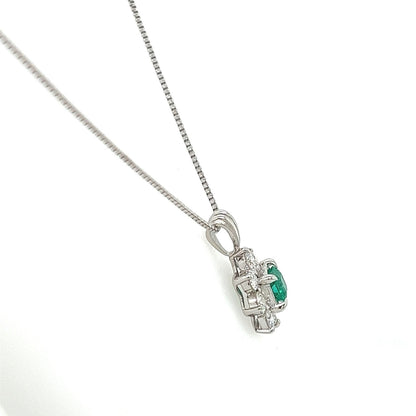0.78 Total Carat Emerald and Diamond Pendant Necklace in Platinum