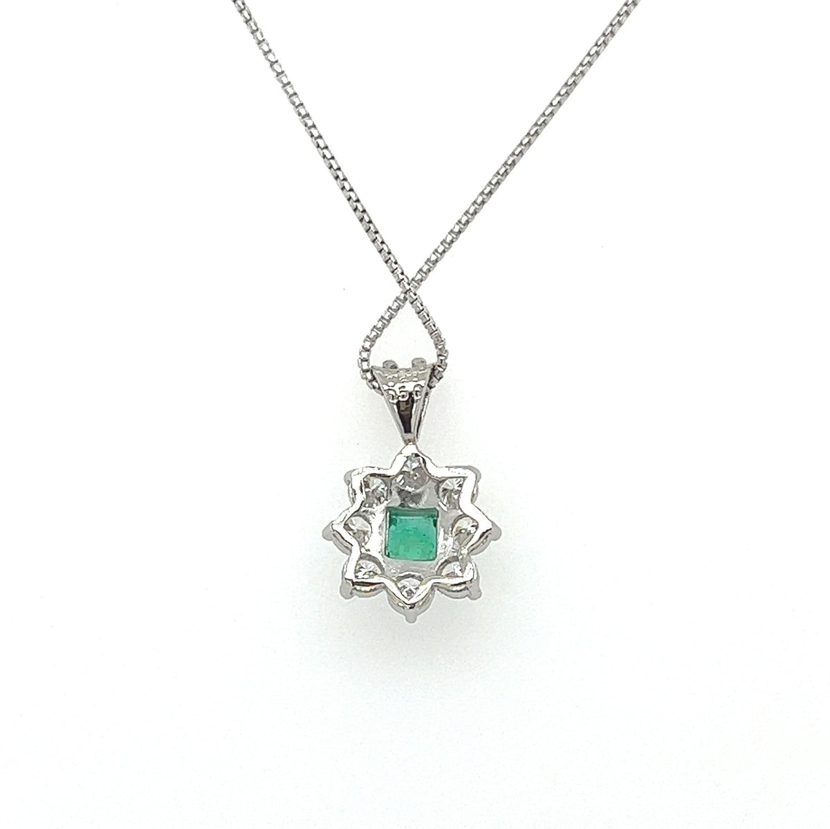 0.78 Total Carat Emerald and Diamond Pendant Necklace in Platinum