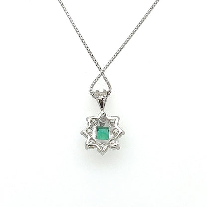 0.78 Total Carat Emerald and Diamond Pendant Necklace in Platinum