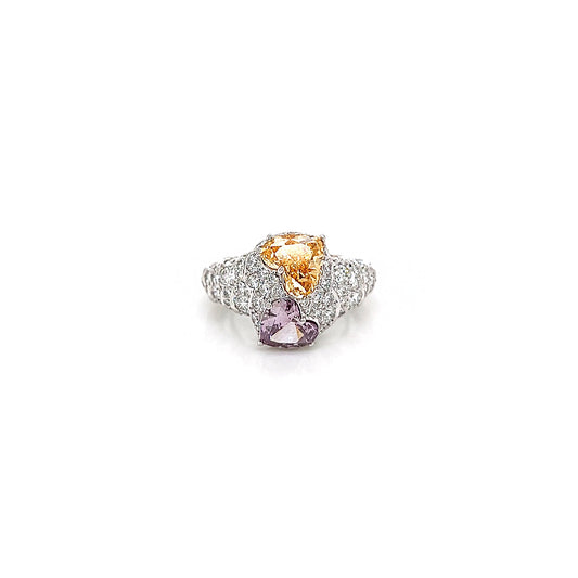 3.20 Total Carat Fancy Purple & Yellow Diamond Ladies Engagement Ring GIA