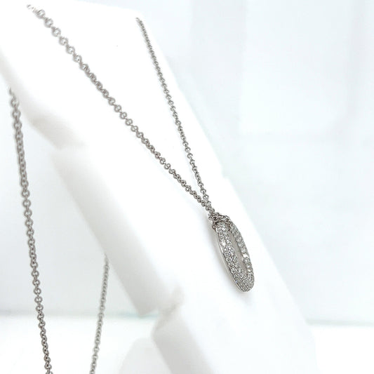1.19 Carat Pave Set Diamond Circle Pendant Necklace in 18K White Gold