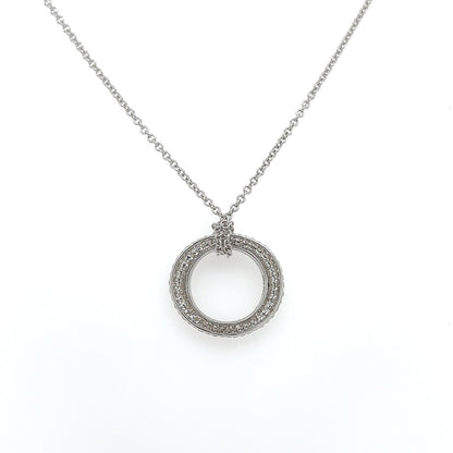 1.19 Carat Pave Set Diamond Circle Pendant Necklace in 18K White Gold