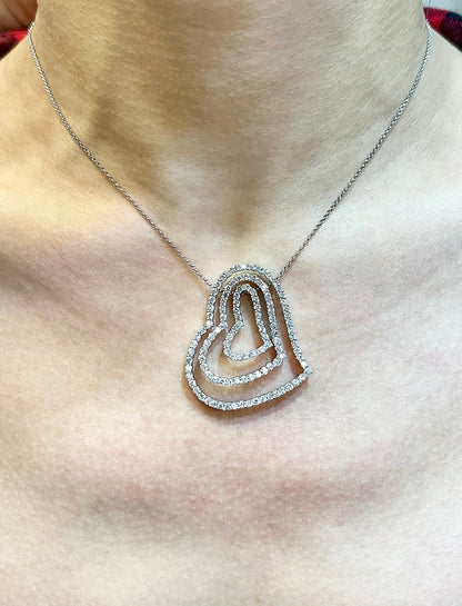 2.50 Carat Triple Heart Diamond Pendant in 14K White Gold