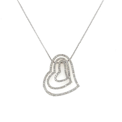 2.50 Carat Triple Heart Diamond Pendant in 14K White Gold