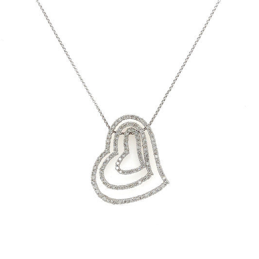 2.50 Carat Triple Heart Diamond Pendant in 14K White Gold