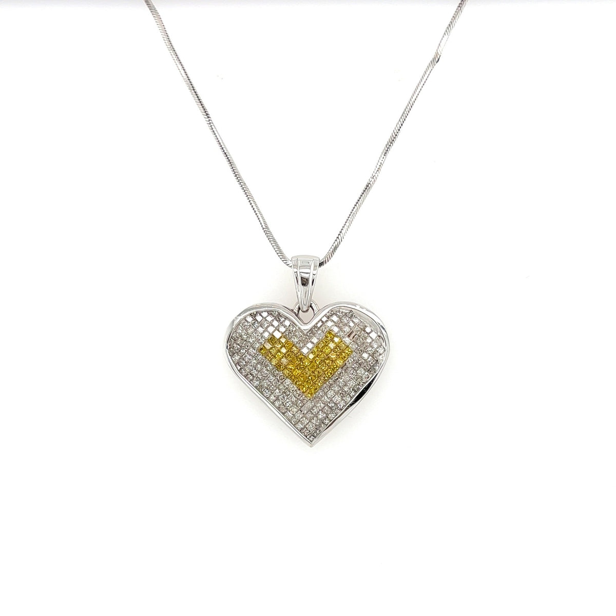 Heart Shape Multicolor Diamond Pendant Necklace in 14K White Gold