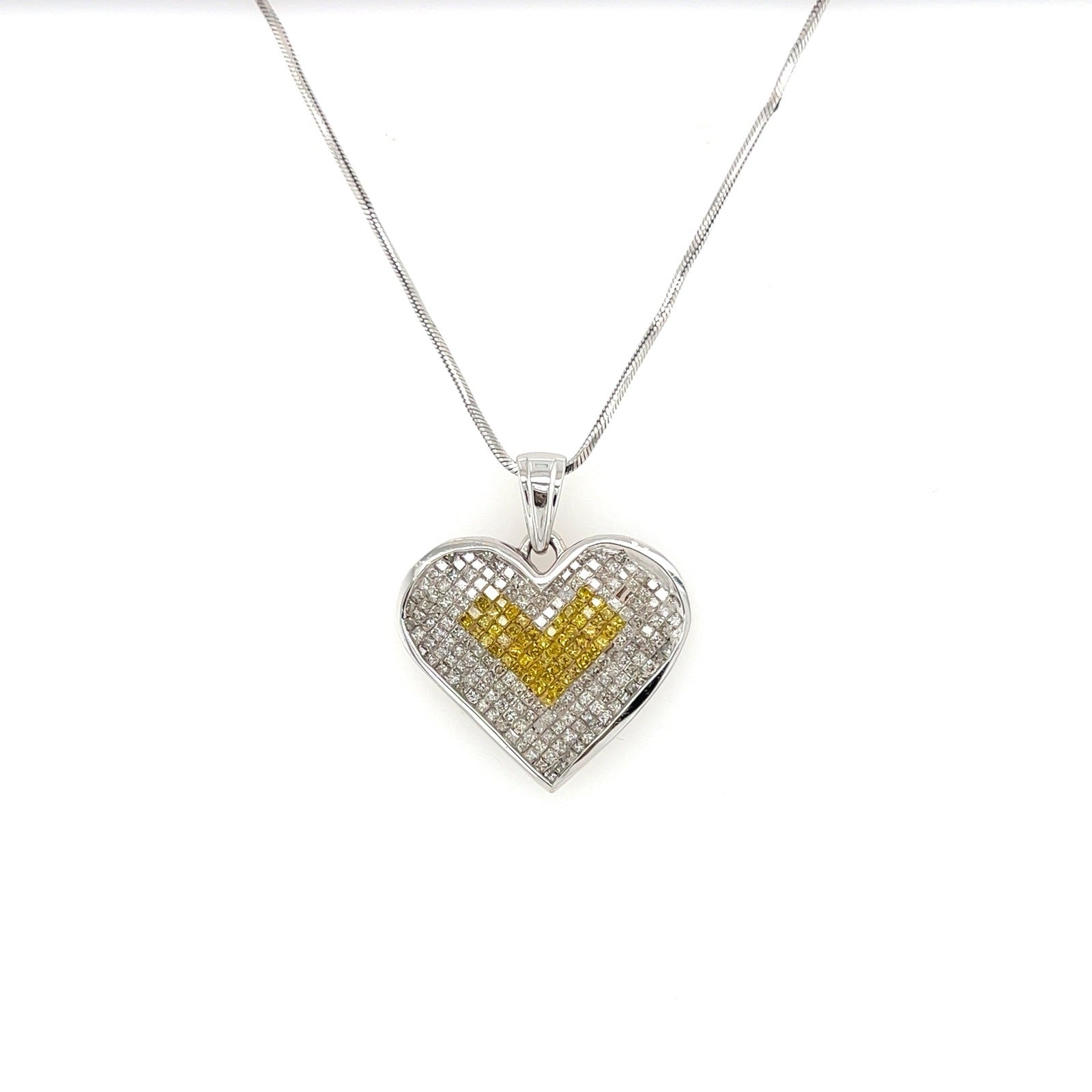 Heart Shape Multicolor Diamond Pendant Necklace in 14K White Gold
