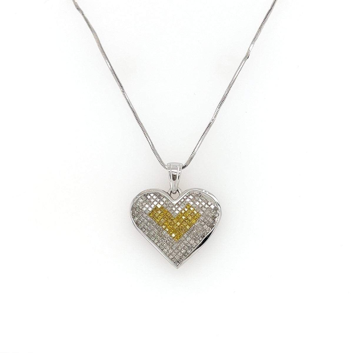 Heart Shape Multicolor Diamond Pendant Necklace in 14K White Gold