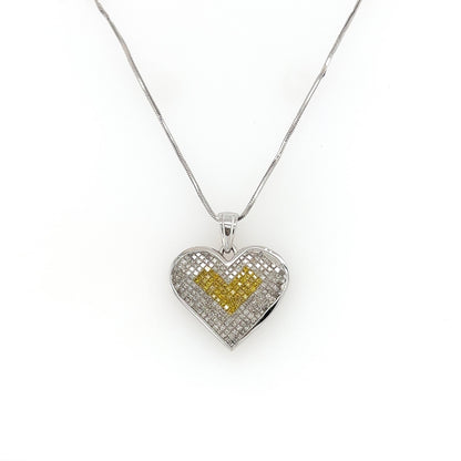Heart Shape Multicolor Diamond Pendant Necklace in 14K White Gold