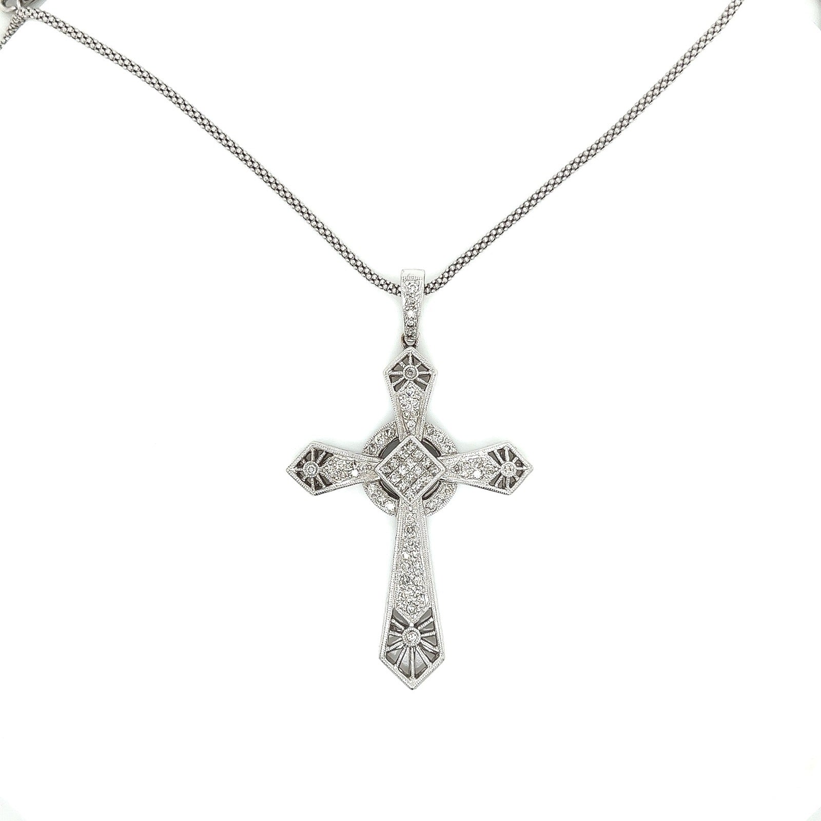 1.0 Carat Mixed Cut Holy Cross Diamond Pendant Necklace