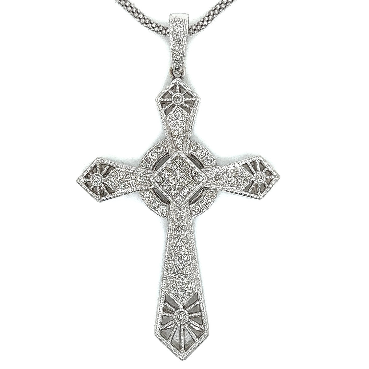 1.0 Carat Mixed Cut Holy Cross Diamond Pendant Necklace