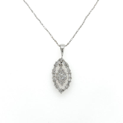 1.0 Carat Marquise Shaped Diamond Pave Pendant - White Gold Vintage Style Pendant
