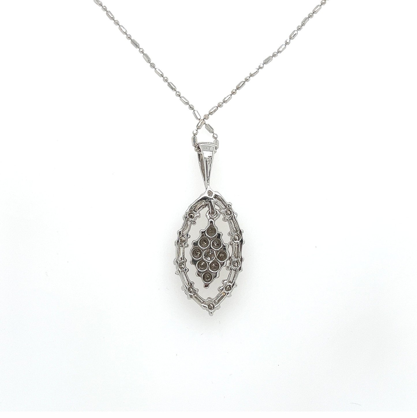 1.0 Carat Marquise Shaped Diamond Pave Pendant - White Gold Vintage Style Pendant