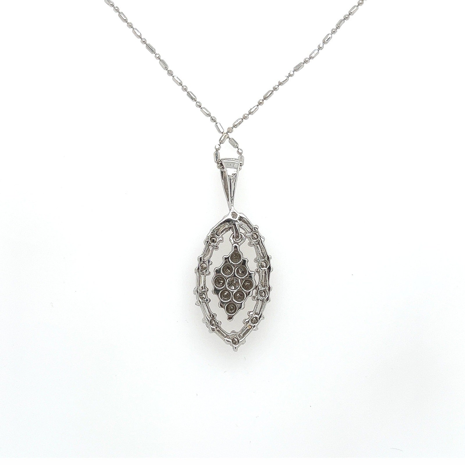1.0 Carat Marquise Shaped Diamond Pave Pendant - White Gold Vintage Style Pendant