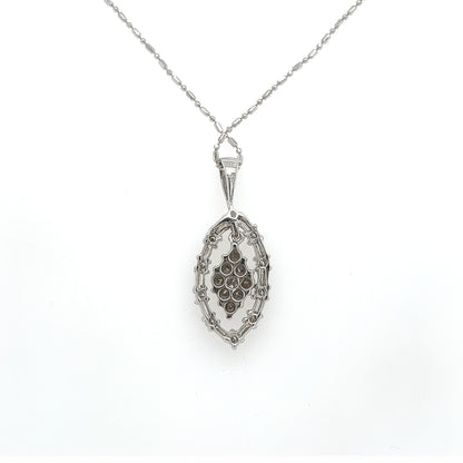 1.0 Carat Marquise Shaped Diamond Pave Pendant - White Gold Vintage Style Pendant