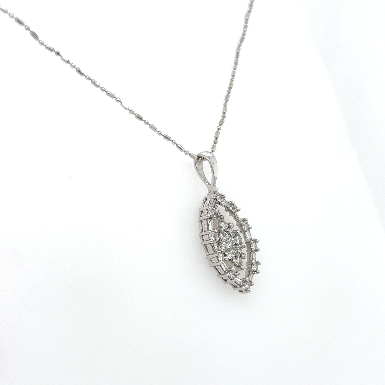1.0 Carat Marquise Shaped Diamond Pave Pendant - White Gold Vintage Style Pendant