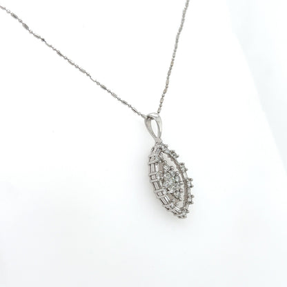 1.0 Carat Marquise Shaped Diamond Pave Pendant - White Gold Vintage Style Pendant
