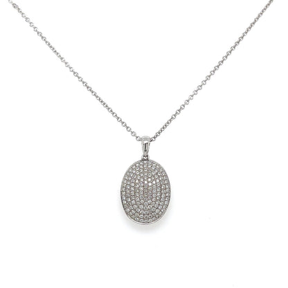 0.75 Carat Pave Set Oval Diamond Necklace in 14K White Gold