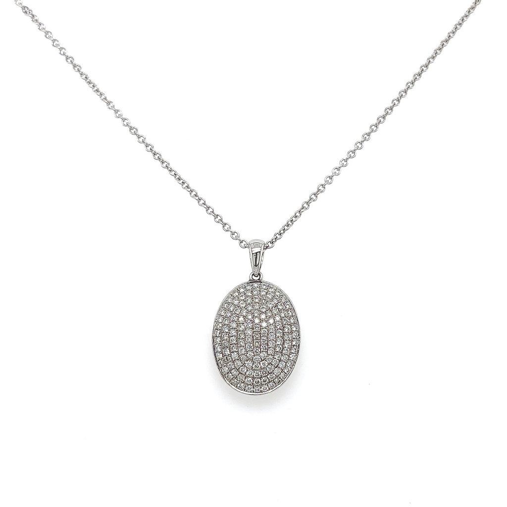 0.75 Carat Pave Set Oval Diamond Necklace in 14K White Gold