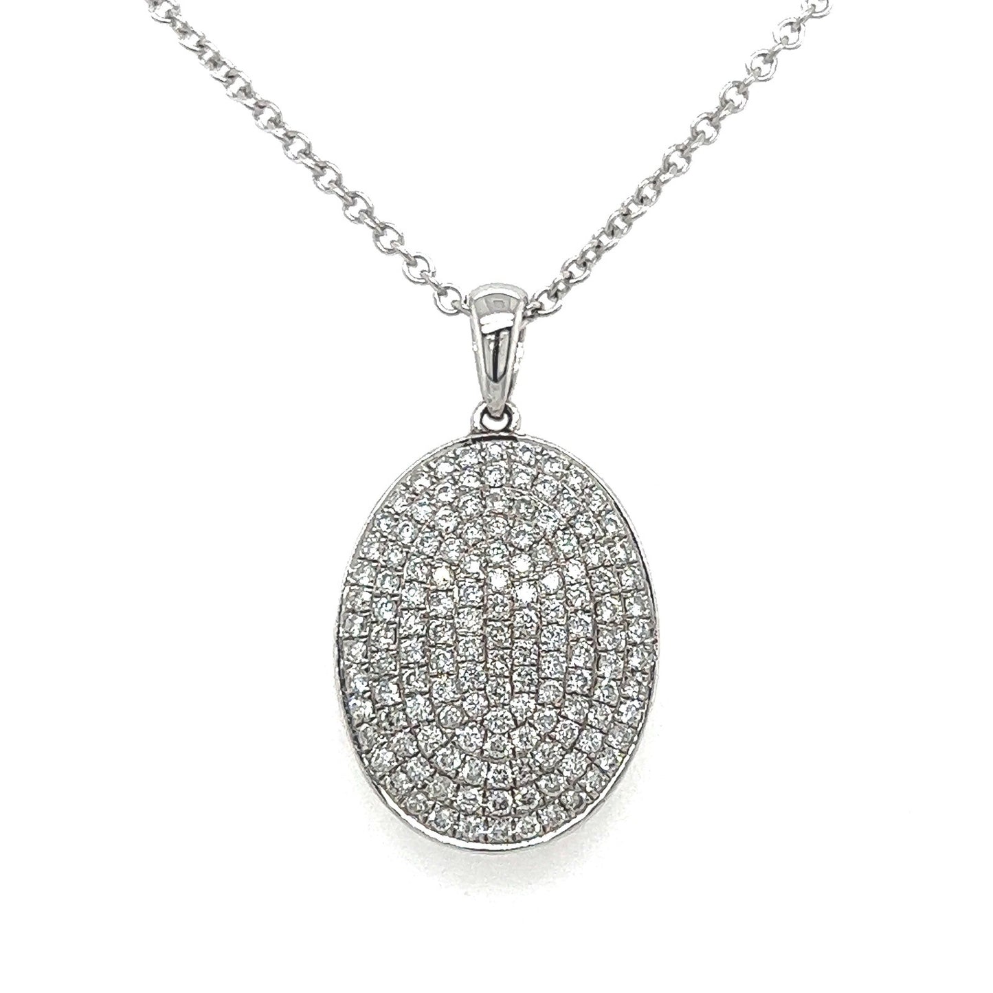 0.75 Carat Pave Set Oval Diamond Necklace in 14K White Gold