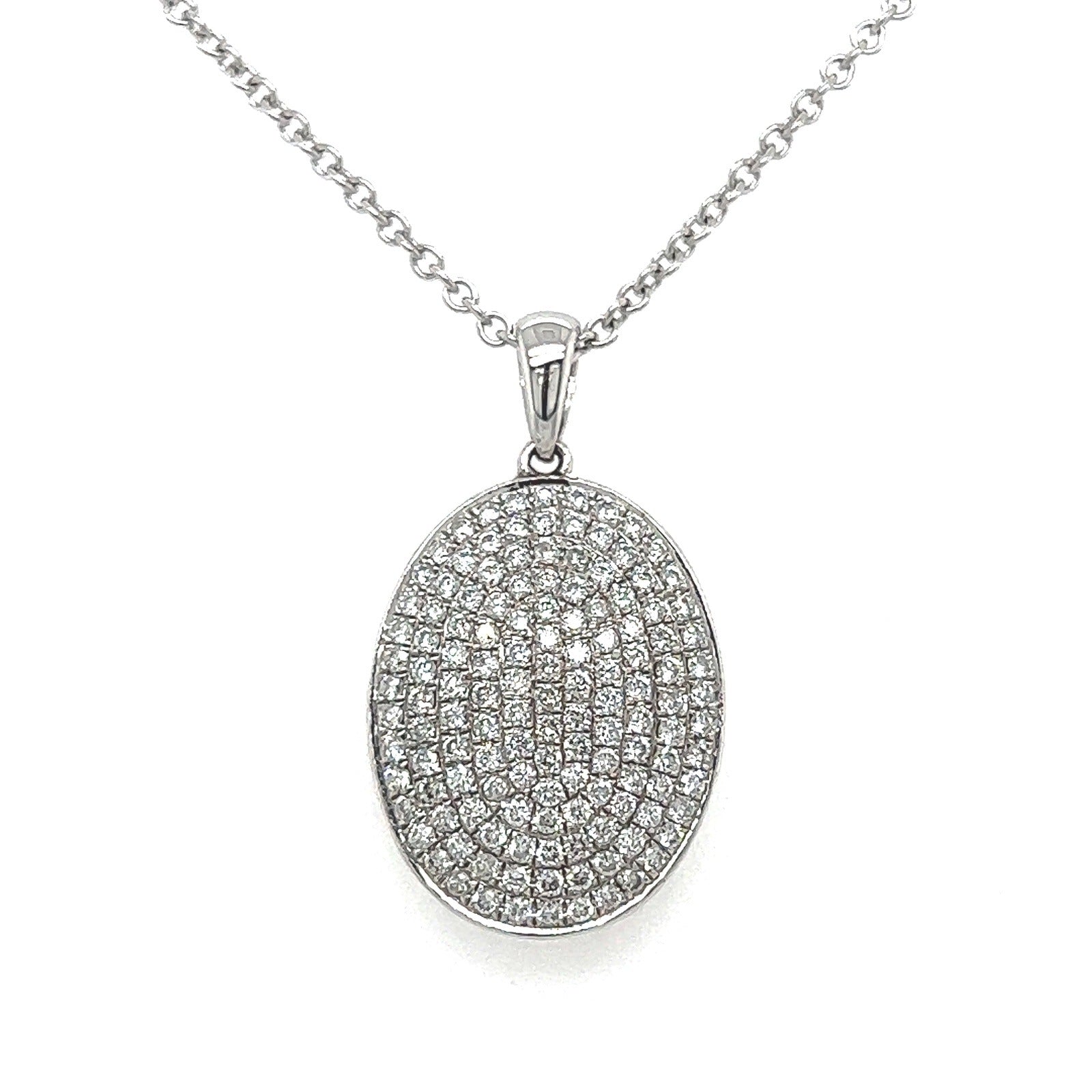 0.75 Carat Pave Set Oval Diamond Necklace in 14K White Gold
