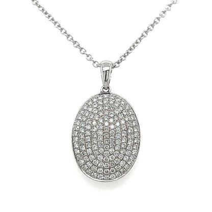 0.75 Carat Pave Set Oval Diamond Necklace in 14K White Gold