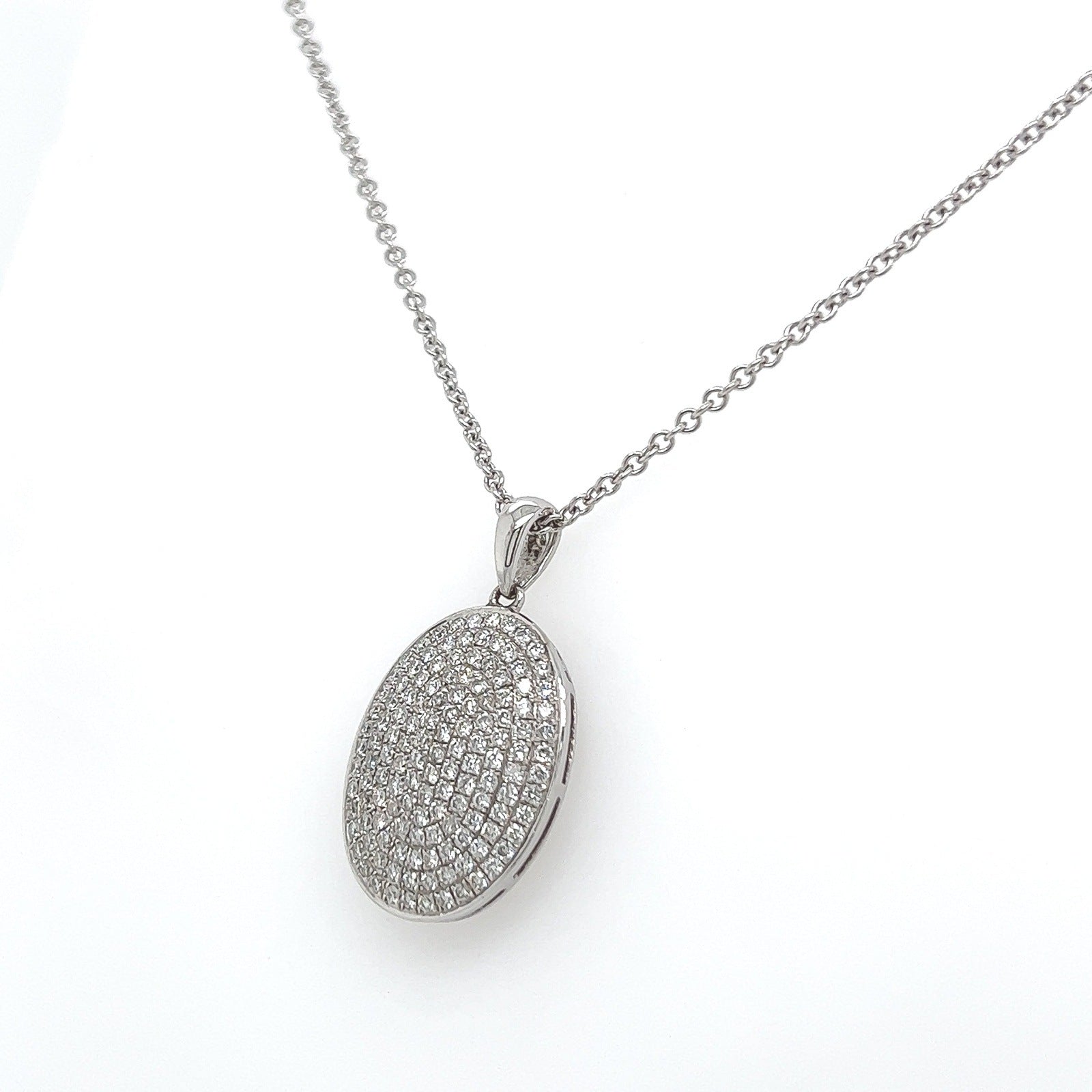 0.75 Carat Pave Set Oval Diamond Necklace in 14K White Gold