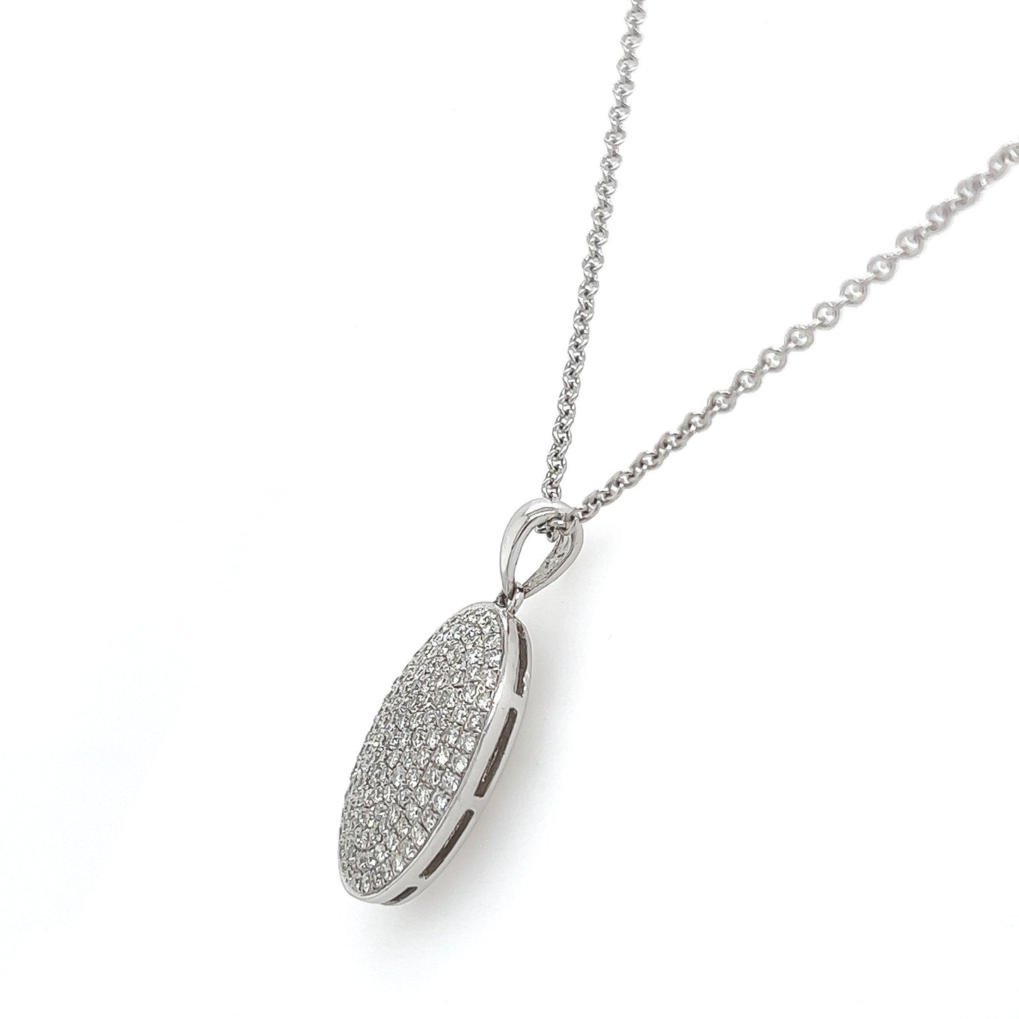 0.75 Carat Pave Set Oval Diamond Necklace in 14K White Gold