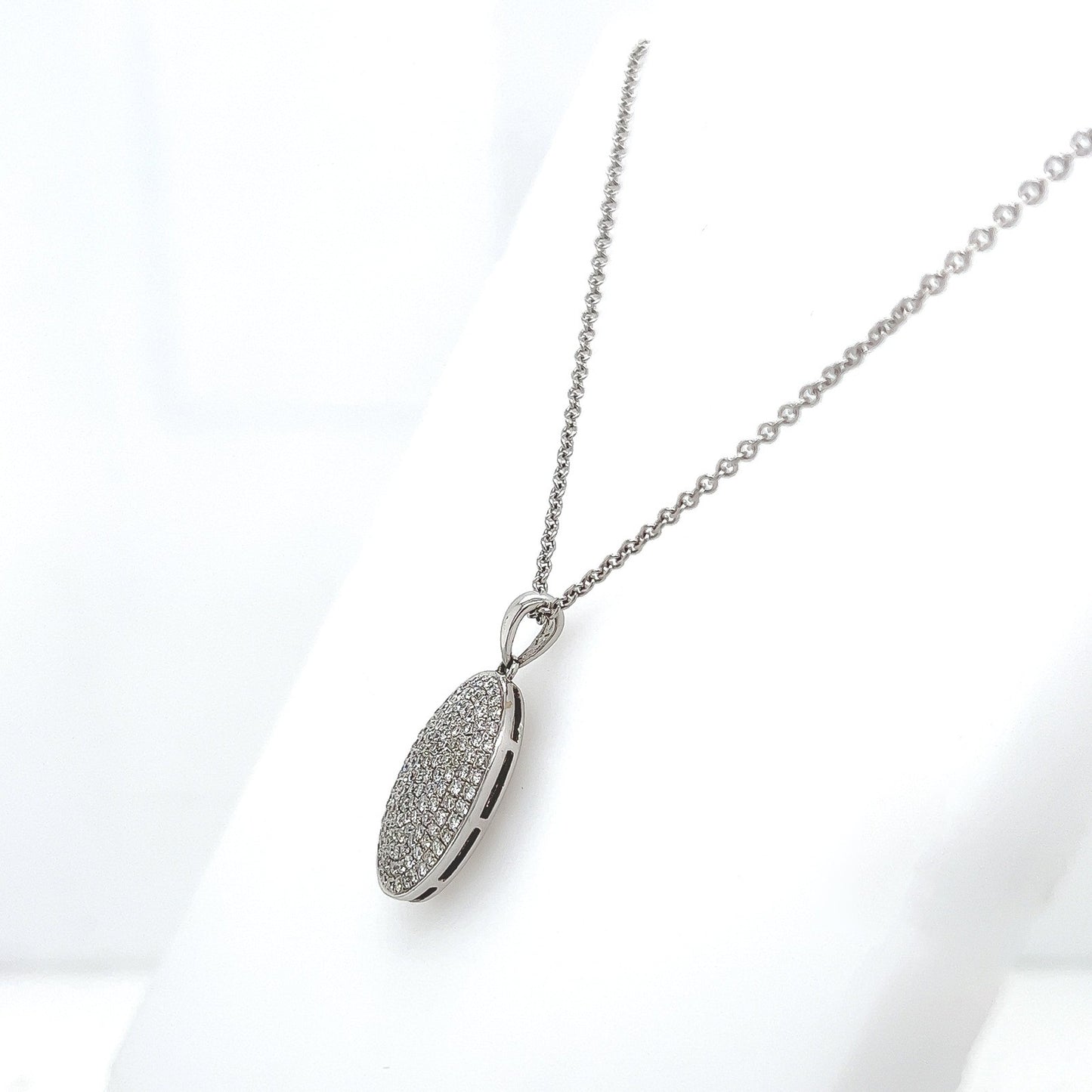 0.75 Carat Pave Set Oval Diamond Necklace in 14K White Gold