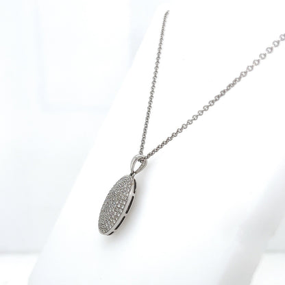 0.75 Carat Pave Set Oval Diamond Necklace in 14K White Gold