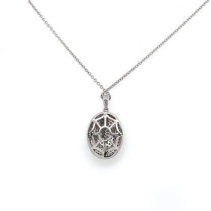 0.75 Carat Pave Set Oval Diamond Necklace in 14K White Gold