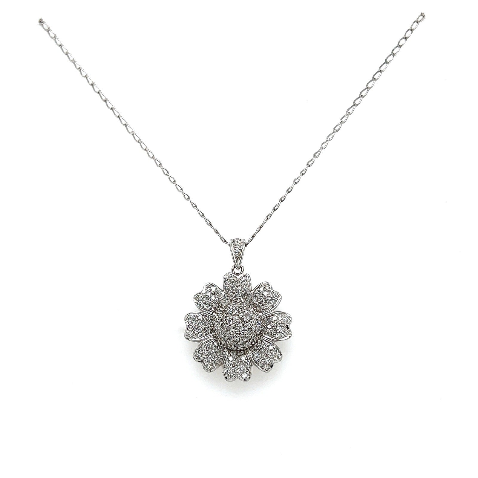 1.00 Carat Pave-Set Diamond Flower Motif in 14K White Gold