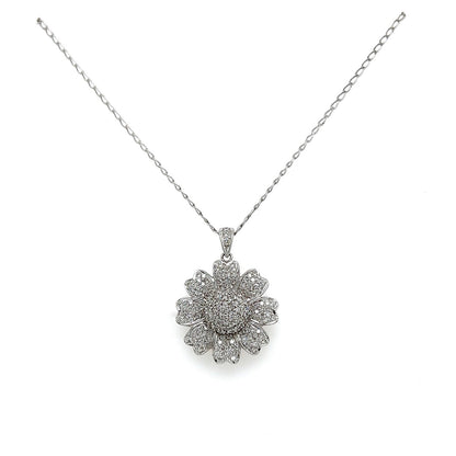 1.00 Carat Pave-Set Diamond Flower Motif in 14K White Gold